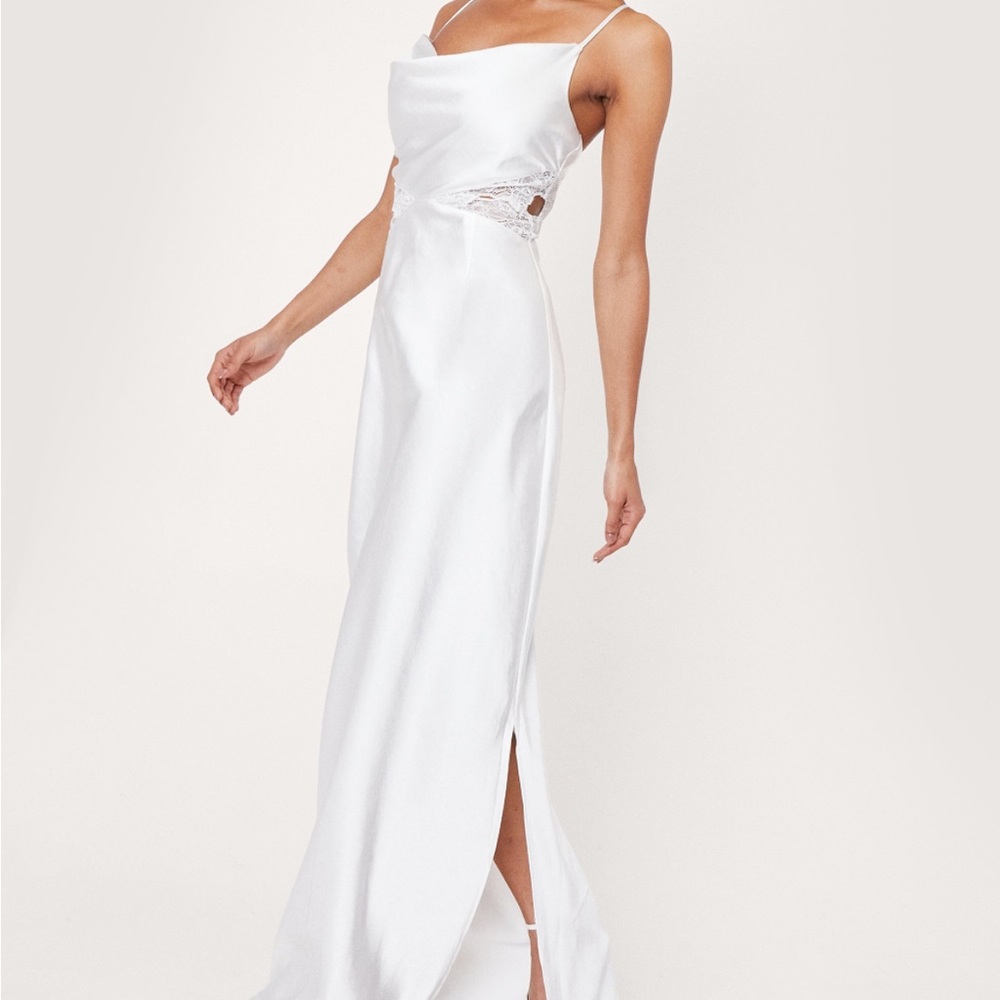 Bridal Lace Insert Cowl Neck Maxi Dress